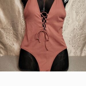 Lace-Up Brown One Piece Swimsuit